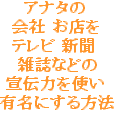 えっ!?たったの10円で!?アナタの会社、お店をテレビ、新聞、雑誌などの宣伝力を使い有名にする方法!