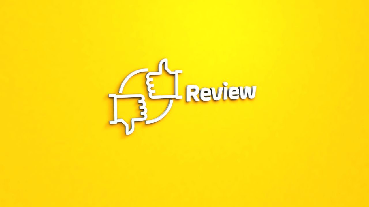 reviewの文字と手のアイコン